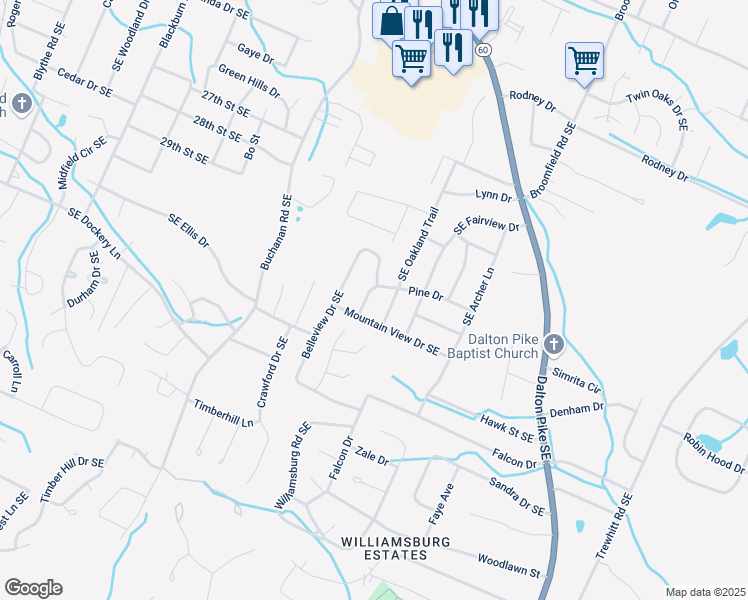 map of restaurants, bars, coffee shops, grocery stores, and more near 510 Southeast Oakland Trail in Cleveland