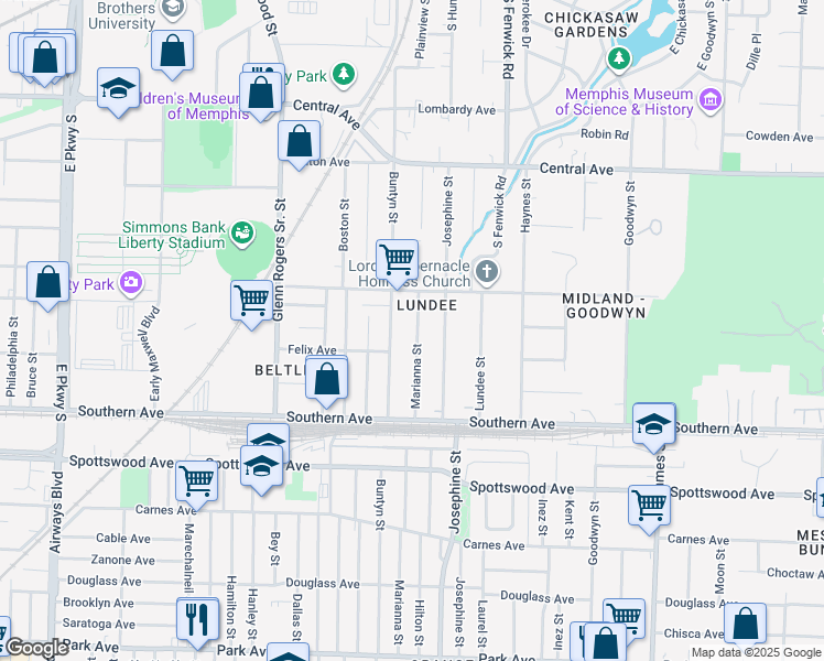 map of restaurants, bars, coffee shops, grocery stores, and more near 497 Marianna Street in Memphis