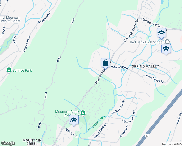 map of restaurants, bars, coffee shops, grocery stores, and more near 1167 Mountain Creek Road in Chattanooga
