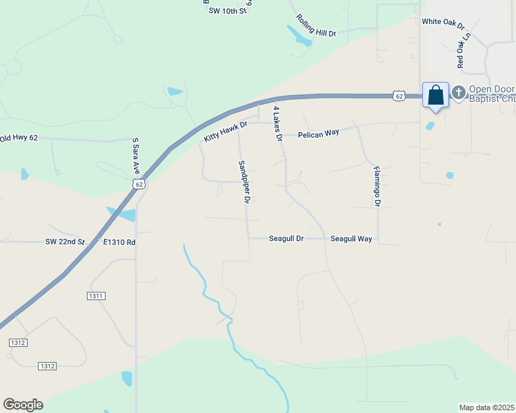 map of restaurants, bars, coffee shops, grocery stores, and more near 2010 Sandpiper Drive in Blanchard