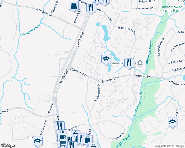 map of restaurants, bars, coffee shops, grocery stores, and more near 1508 Sharon Road West in Charlotte