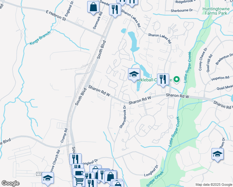 map of restaurants, bars, coffee shops, grocery stores, and more near 8725 Kody Marie Court in Charlotte