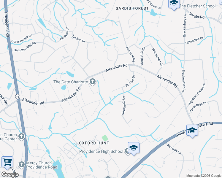 map of restaurants, bars, coffee shops, grocery stores, and more near 7208 Saint Clair Drive in Charlotte