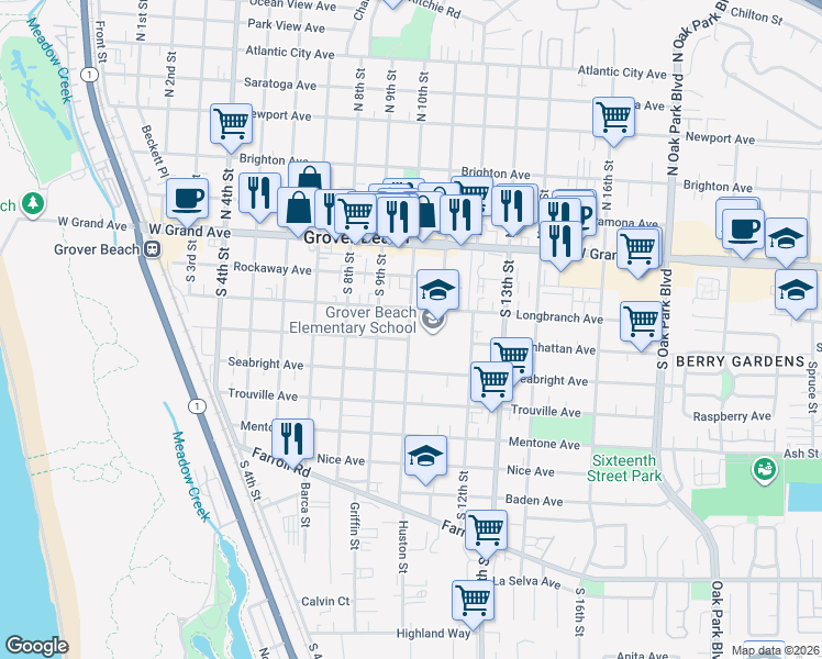 map of restaurants, bars, coffee shops, grocery stores, and more near 365 South 10th Street in Grover Beach