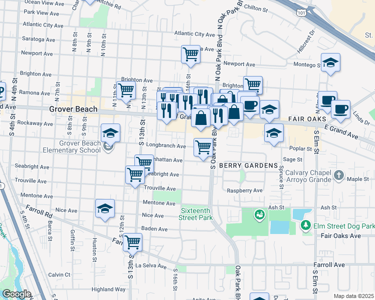 map of restaurants, bars, coffee shops, grocery stores, and more near 386 South 16th Street in Grover Beach