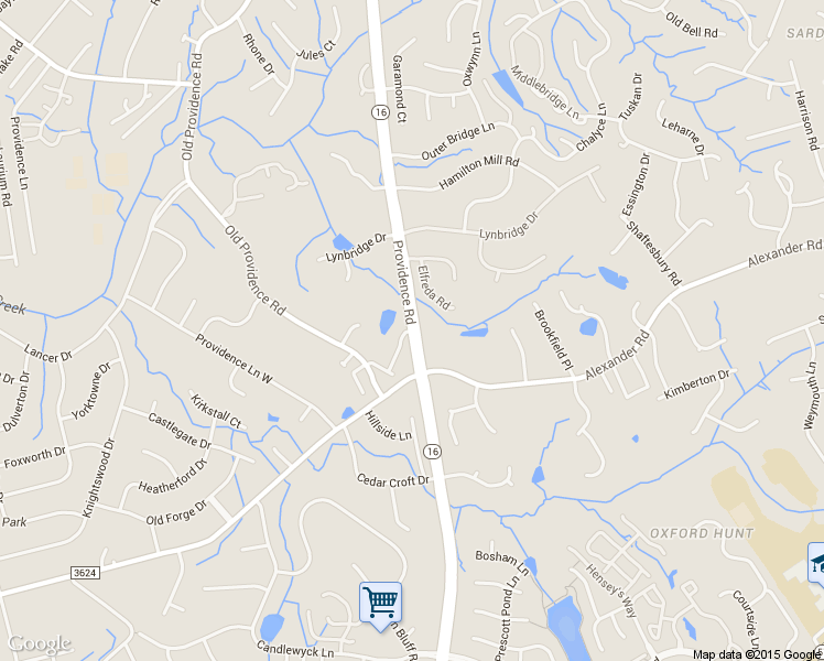 map of restaurants, bars, coffee shops, grocery stores, and more near Providence Rd & Olde White Ln in Charlotte