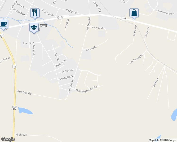 map of restaurants, bars, coffee shops, grocery stores, and more near 201 Sandy Springs Road in Aberdeen