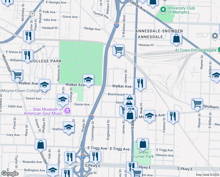 map of restaurants, bars, coffee shops, grocery stores, and more near 992 Bella Place in Memphis