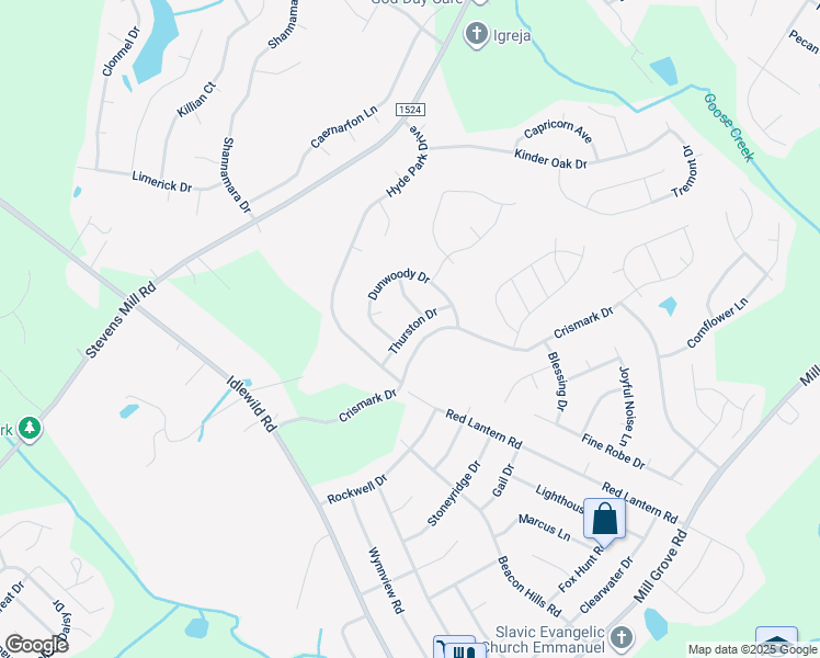 map of restaurants, bars, coffee shops, grocery stores, and more near Thurston Drive in Indian Trail