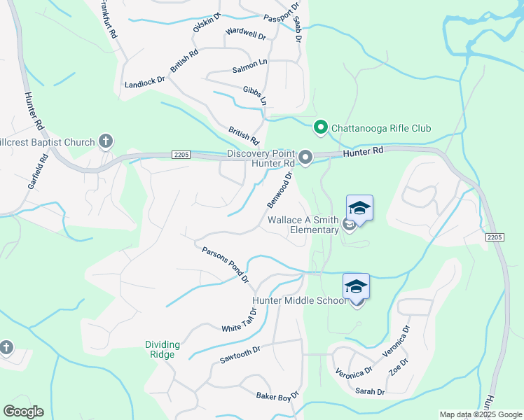 map of restaurants, bars, coffee shops, grocery stores, and more near 6911 Benwood Drive in Ooltewah