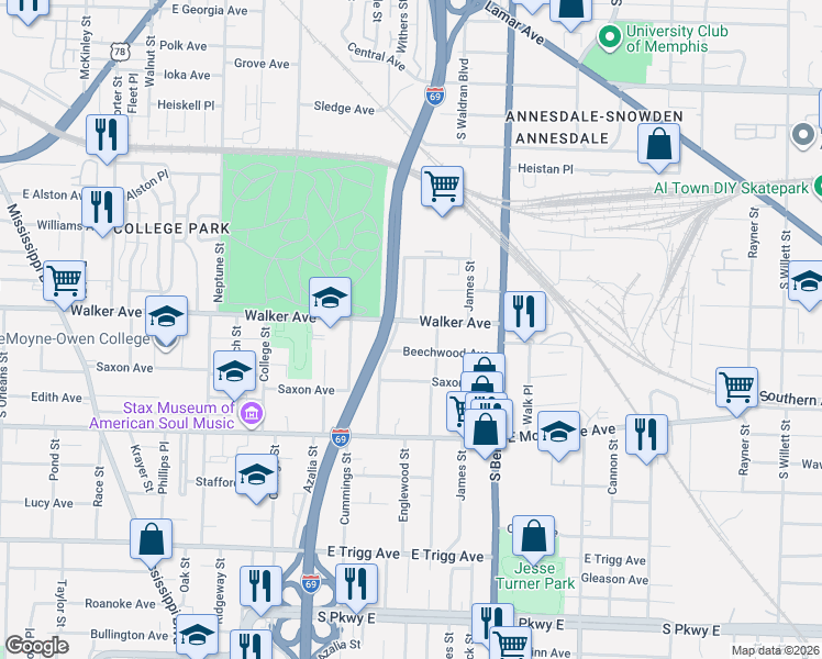 map of restaurants, bars, coffee shops, grocery stores, and more near 992 Bella Place in Memphis