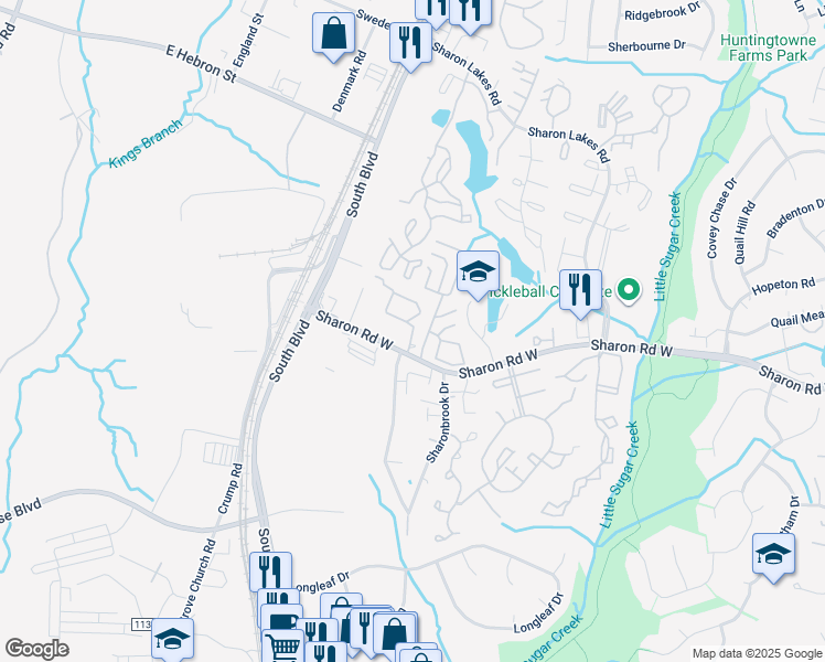 map of restaurants, bars, coffee shops, grocery stores, and more near 8725 Kody Marie Court in Charlotte