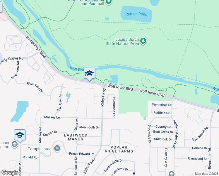 map of restaurants, bars, coffee shops, grocery stores, and more near 6745 Humphreys Boulevard in Memphis