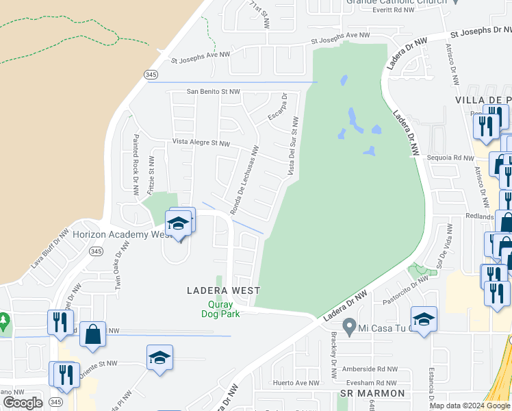 map of restaurants, bars, coffee shops, grocery stores, and more near 7212 Del Pasado Northwest in Albuquerque
