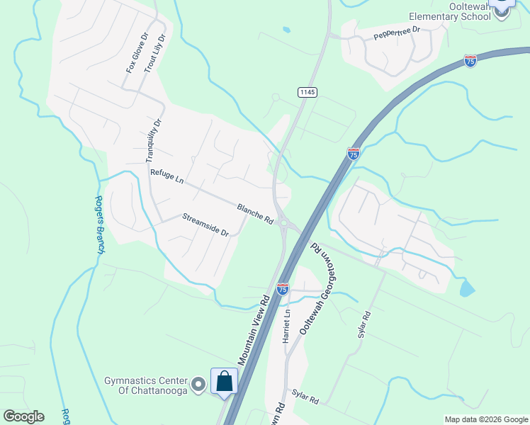 map of restaurants, bars, coffee shops, grocery stores, and more near 7271 Ooltewah Georgetown Road in Ooltewah