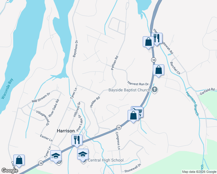 map of restaurants, bars, coffee shops, grocery stores, and more near 6131 Pythian Road in Harrison