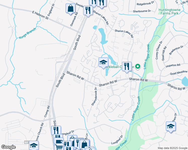 map of restaurants, bars, coffee shops, grocery stores, and more near 8625 Winter Oaks Lane in Charlotte