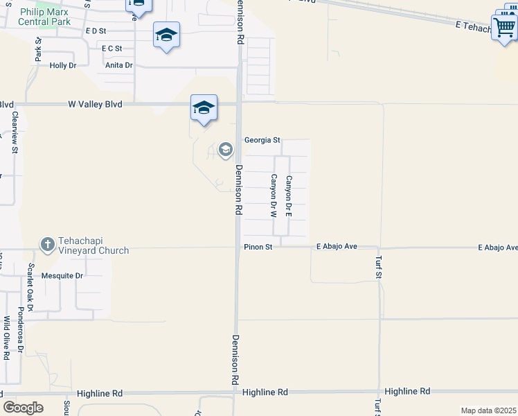 map of restaurants, bars, coffee shops, grocery stores, and more near 910 Michelle Lane in Tehachapi