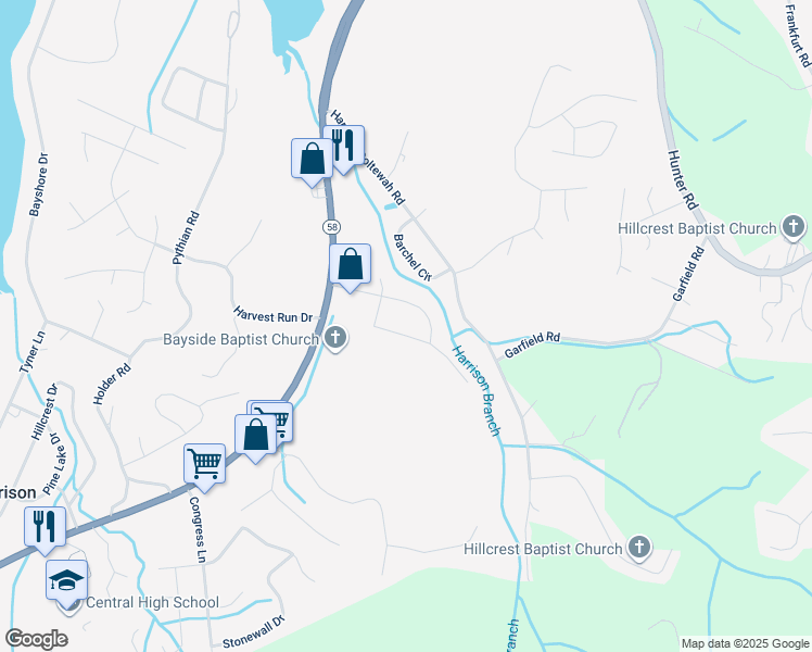 map of restaurants, bars, coffee shops, grocery stores, and more near 6911 Lystra Road in Harrison