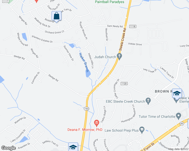 map of restaurants, bars, coffee shops, grocery stores, and more near 13029 Greycrest Drive in Charlotte