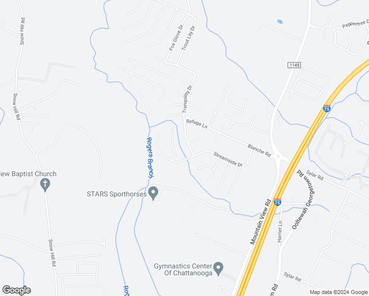 map of restaurants, bars, coffee shops, grocery stores, and more near 7514 Tranquility Drive in Ooltewah