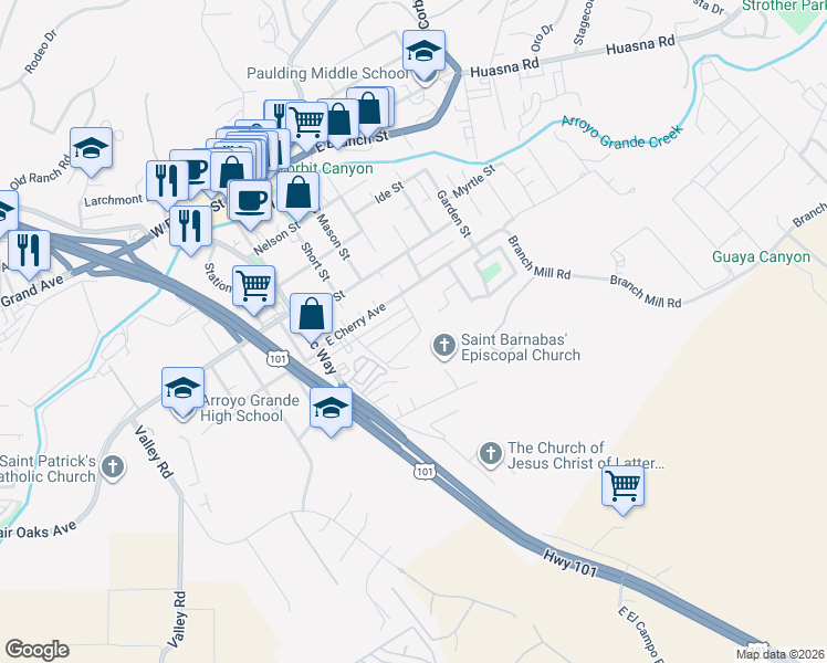 map of restaurants, bars, coffee shops, grocery stores, and more near 367 Haven Court in Arroyo Grande