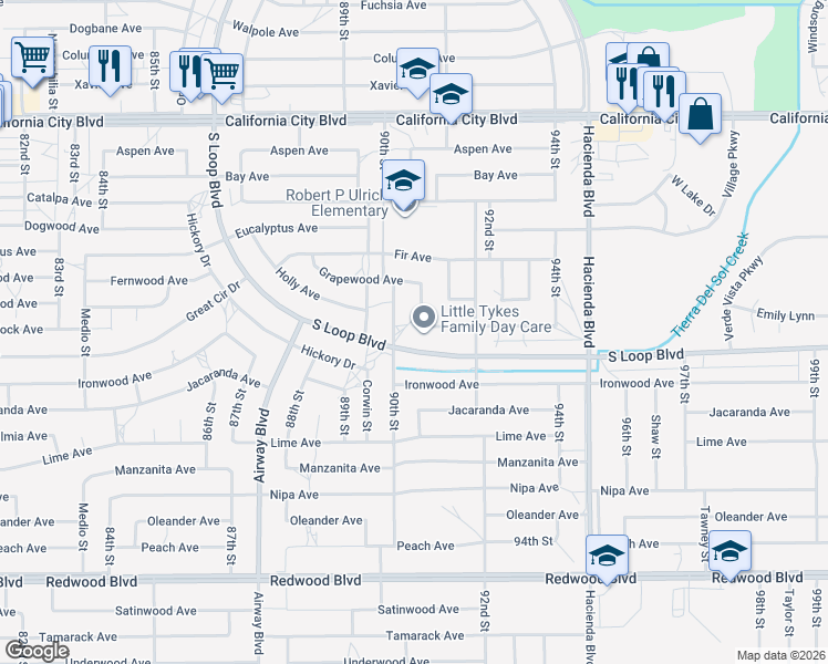 map of restaurants, bars, coffee shops, grocery stores, and more near 20511 Lasky Street in California City