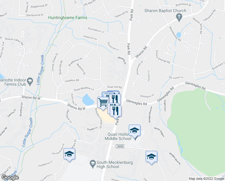 map of restaurants, bars, coffee shops, grocery stores, and more near in Charlotte