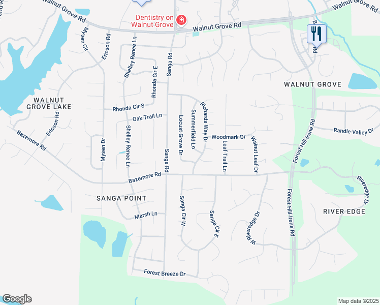 map of restaurants, bars, coffee shops, grocery stores, and more near 338 Summerfield Lane in Shelby County