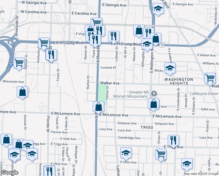 map of restaurants, bars, coffee shops, grocery stores, and more near 1040 South 3rd Street in Memphis