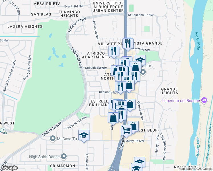 map of restaurants, bars, coffee shops, grocery stores, and more near 3019 Atrisco Drive Northwest in Albuquerque