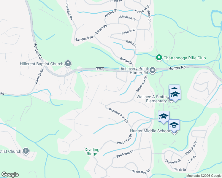 map of restaurants, bars, coffee shops, grocery stores, and more near 6817 Ridge Creek Drive in Ooltewah