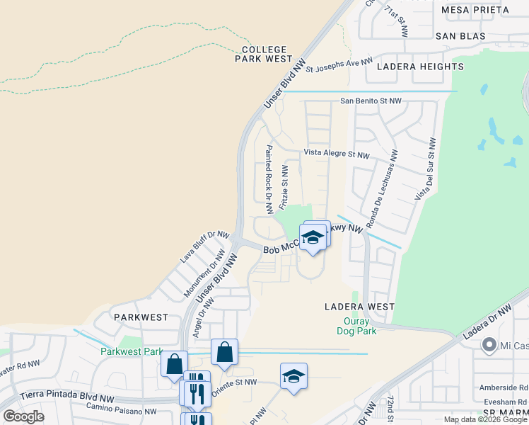 map of restaurants, bars, coffee shops, grocery stores, and more near 7908 Black Rock Road Northwest in Albuquerque