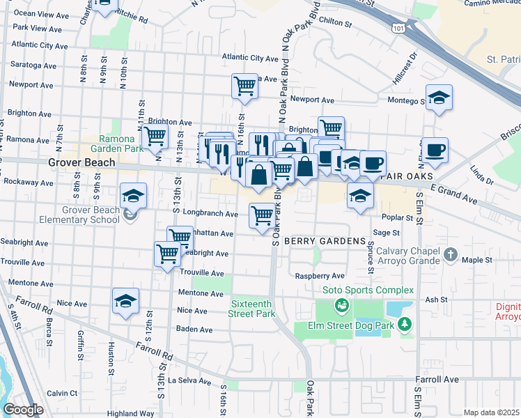 map of restaurants, bars, coffee shops, grocery stores, and more near 1699 Longbranch Avenue in Grover Beach
