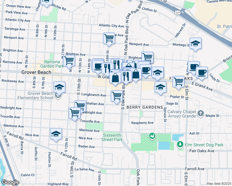 map of restaurants, bars, coffee shops, grocery stores, and more near 1699 Longbranch Avenue in Grover Beach