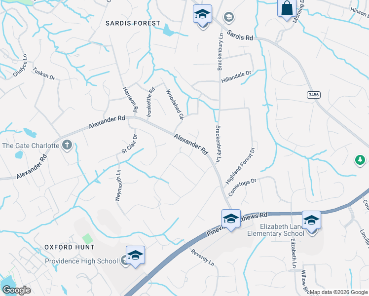 map of restaurants, bars, coffee shops, grocery stores, and more near 7827 Deerfield Manor Drive in Charlotte