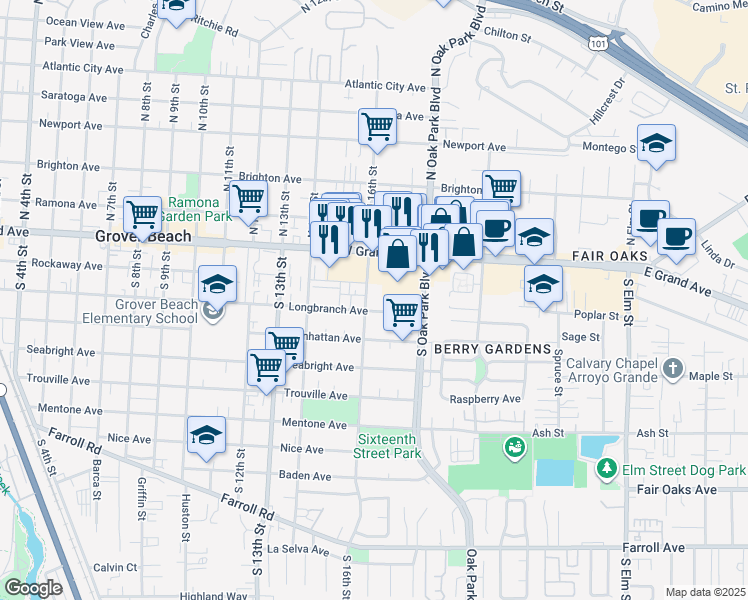 map of restaurants, bars, coffee shops, grocery stores, and more near 286 South 16th Street in Grover Beach