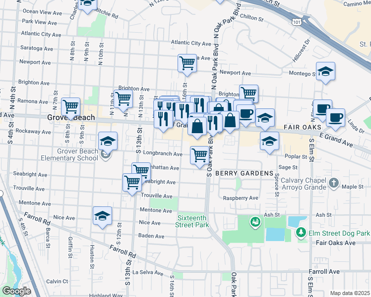 map of restaurants, bars, coffee shops, grocery stores, and more near 286 South 16th Street in Grover Beach