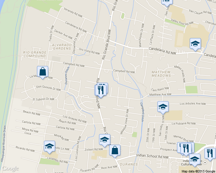 map of restaurants, bars, coffee shops, grocery stores, and more near 2301 Pinon Encantada in Albuquerque