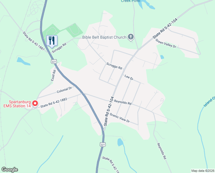 map of restaurants, bars, coffee shops, grocery stores, and more near 190 Old Airport Road in Chesnee