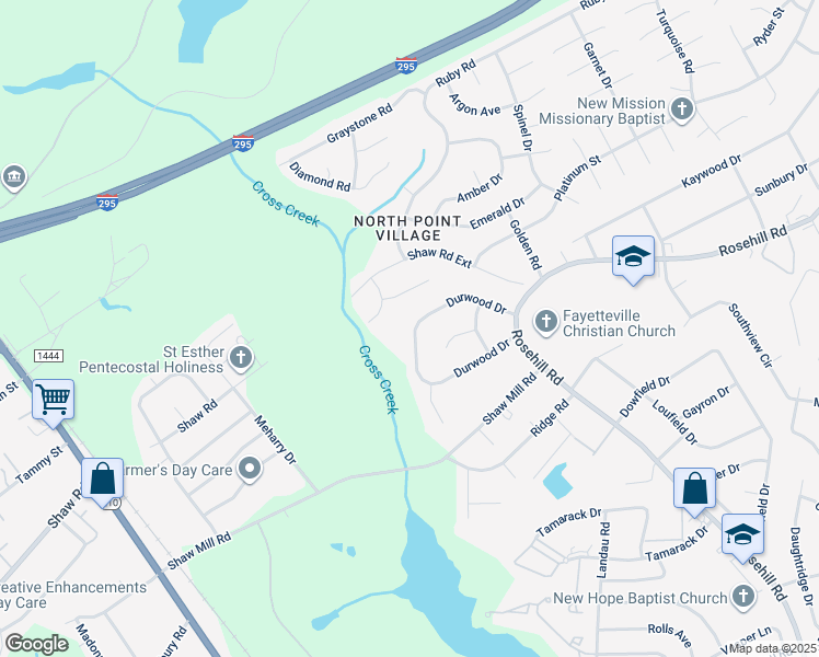 map of restaurants, bars, coffee shops, grocery stores, and more near 847 Durwood Drive in Fayetteville