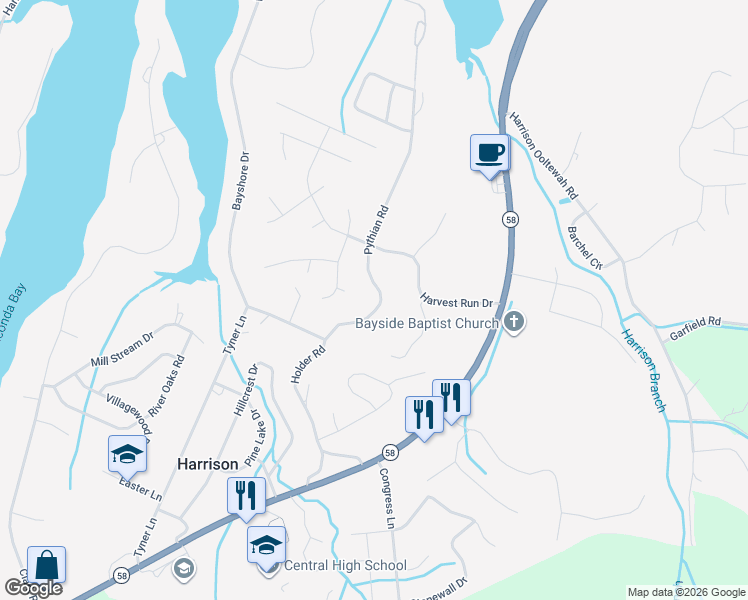 map of restaurants, bars, coffee shops, grocery stores, and more near 6131 Pythian Road in Harrison