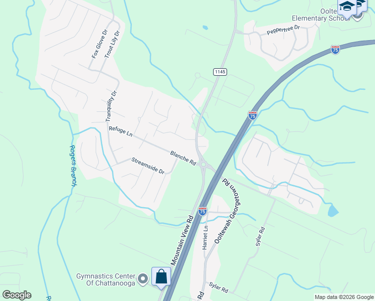 map of restaurants, bars, coffee shops, grocery stores, and more near 7271 Ooltewah Georgetown Road in Ooltewah