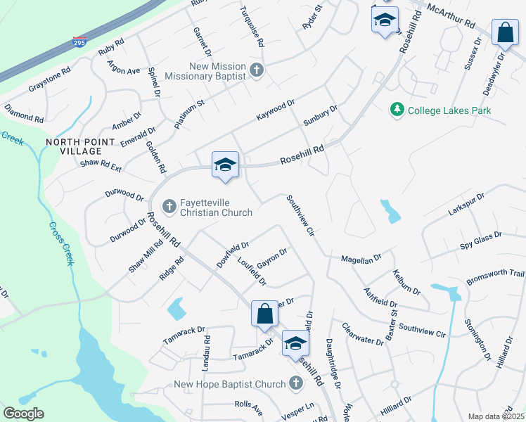 map of restaurants, bars, coffee shops, grocery stores, and more near 907 Southview Circle in Fayetteville