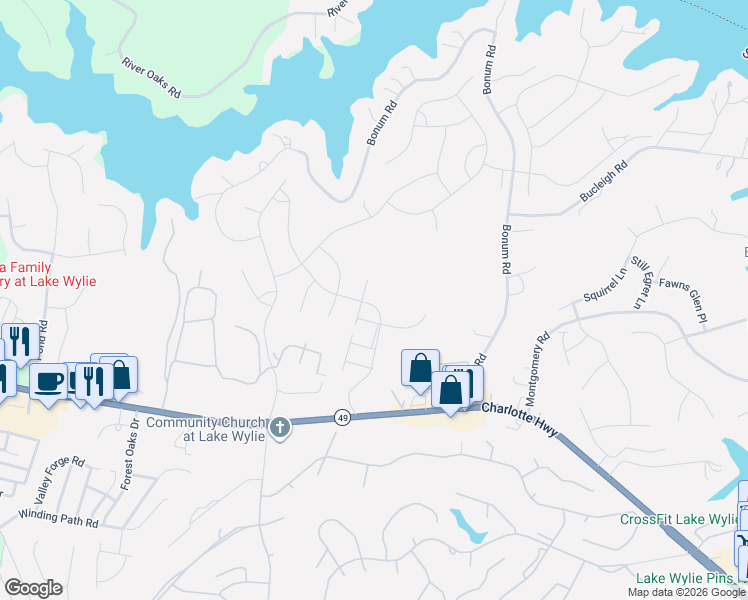 map of restaurants, bars, coffee shops, grocery stores, and more near 747 Little Bluestem Dr in Lake Wylie