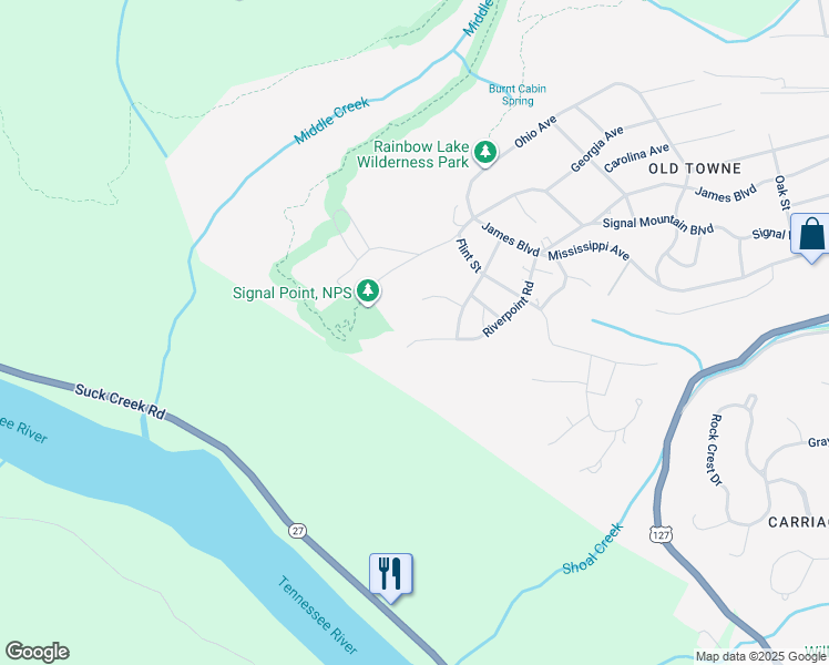 map of restaurants, bars, coffee shops, grocery stores, and more near 105 Riverpoint Road in Signal Mountain