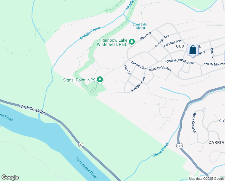 map of restaurants, bars, coffee shops, grocery stores, and more near 105 Riverpoint Road in Signal Mountain