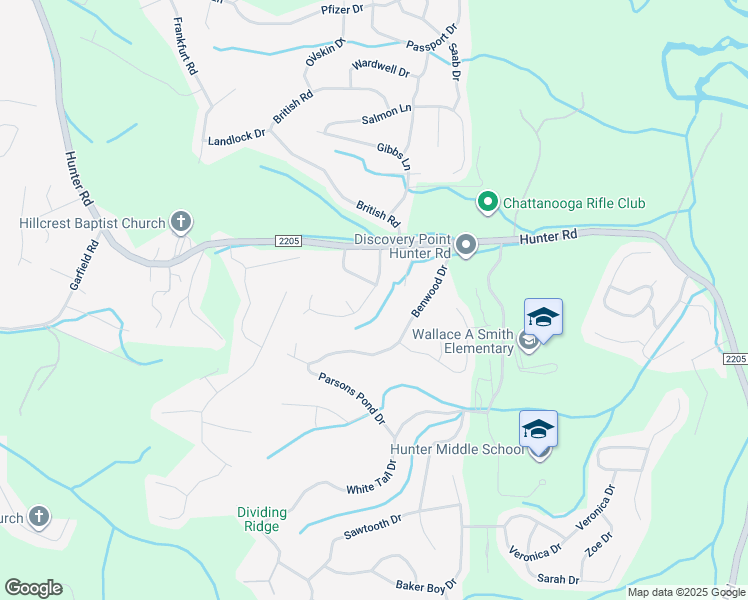 map of restaurants, bars, coffee shops, grocery stores, and more near 6836 Ridge Creek Drive in Ooltewah