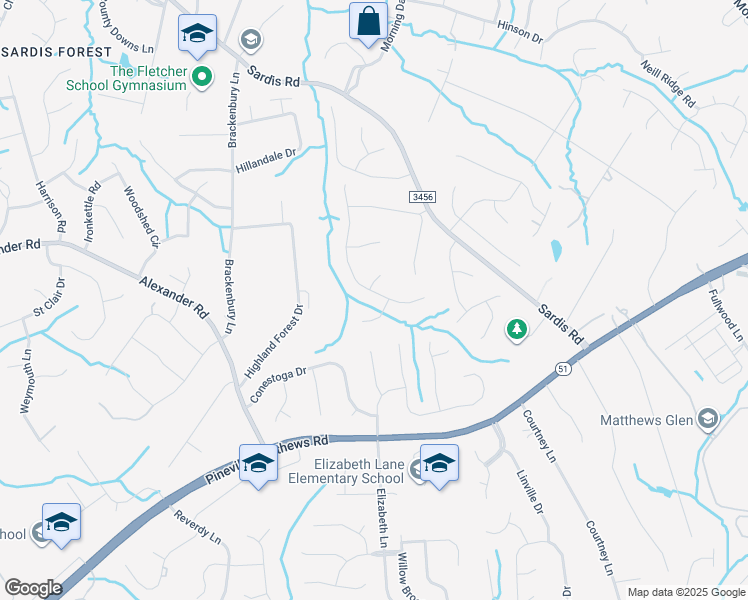map of restaurants, bars, coffee shops, grocery stores, and more near 9506 Hunting Court in Matthews