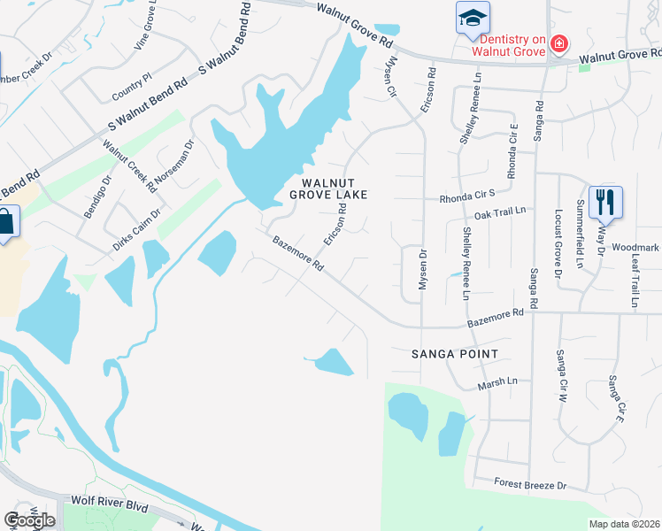 map of restaurants, bars, coffee shops, grocery stores, and more near 8428 Bazemore Road in Memphis